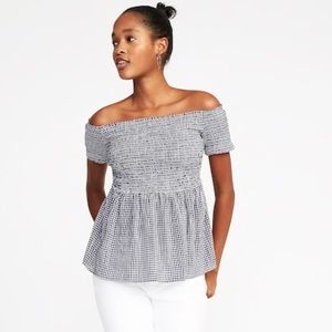 old navy gingham off the shoulder top